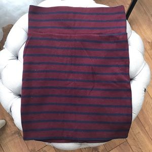 Forever 21 Maroon and Navy Blue Striped Bodycon Skirt